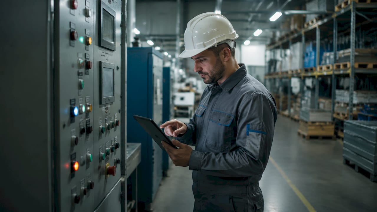 Un tecnico specializzato controlla i consumi dell’impianto industriale direttamente dal tablet.