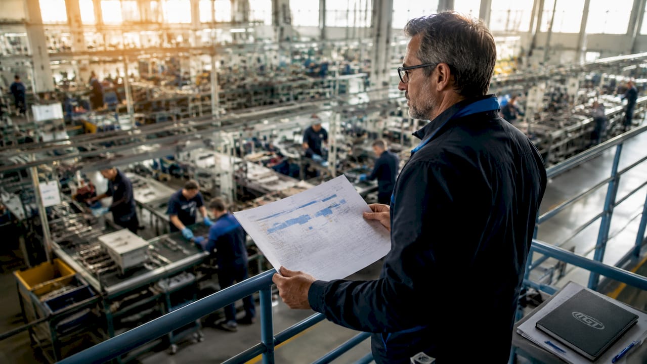 Il responsabile sta analizzando i grafici relativi ai processi produttivi snelli per valutare l’efficienza e individuare possibili miglioramenti.