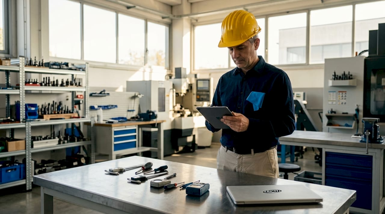 Un tecnico monitora il funzionamento delle apparecchiature direttamente dal tablet.