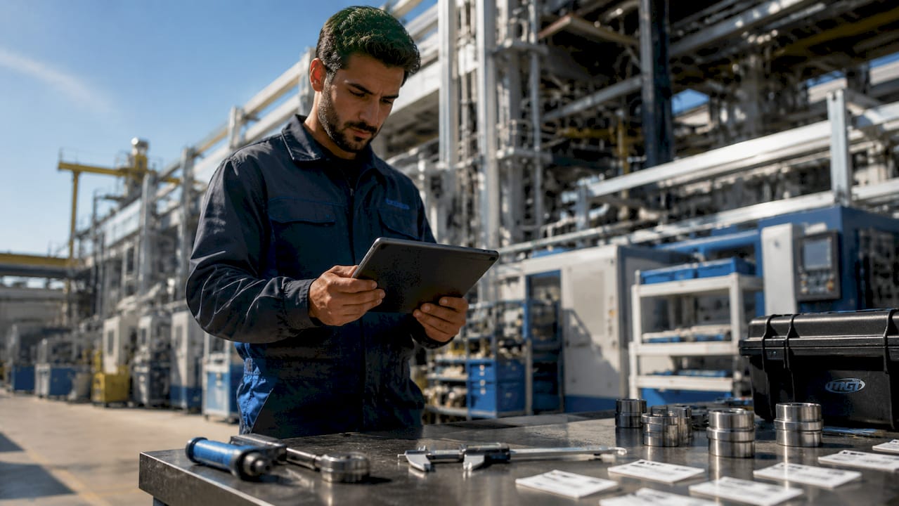 L’addetto alla produzione controlla i dati relativi alla tracciabilità dei prodotti.