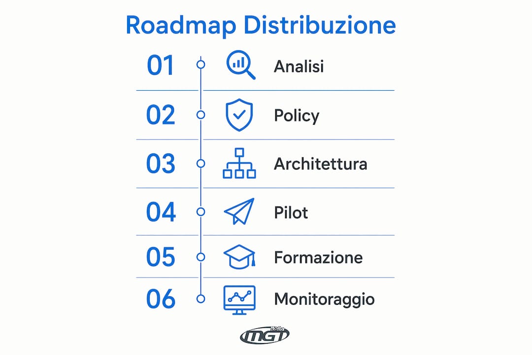 Infografica: percorso in 6 step per la corretta distribuzione dei DPI