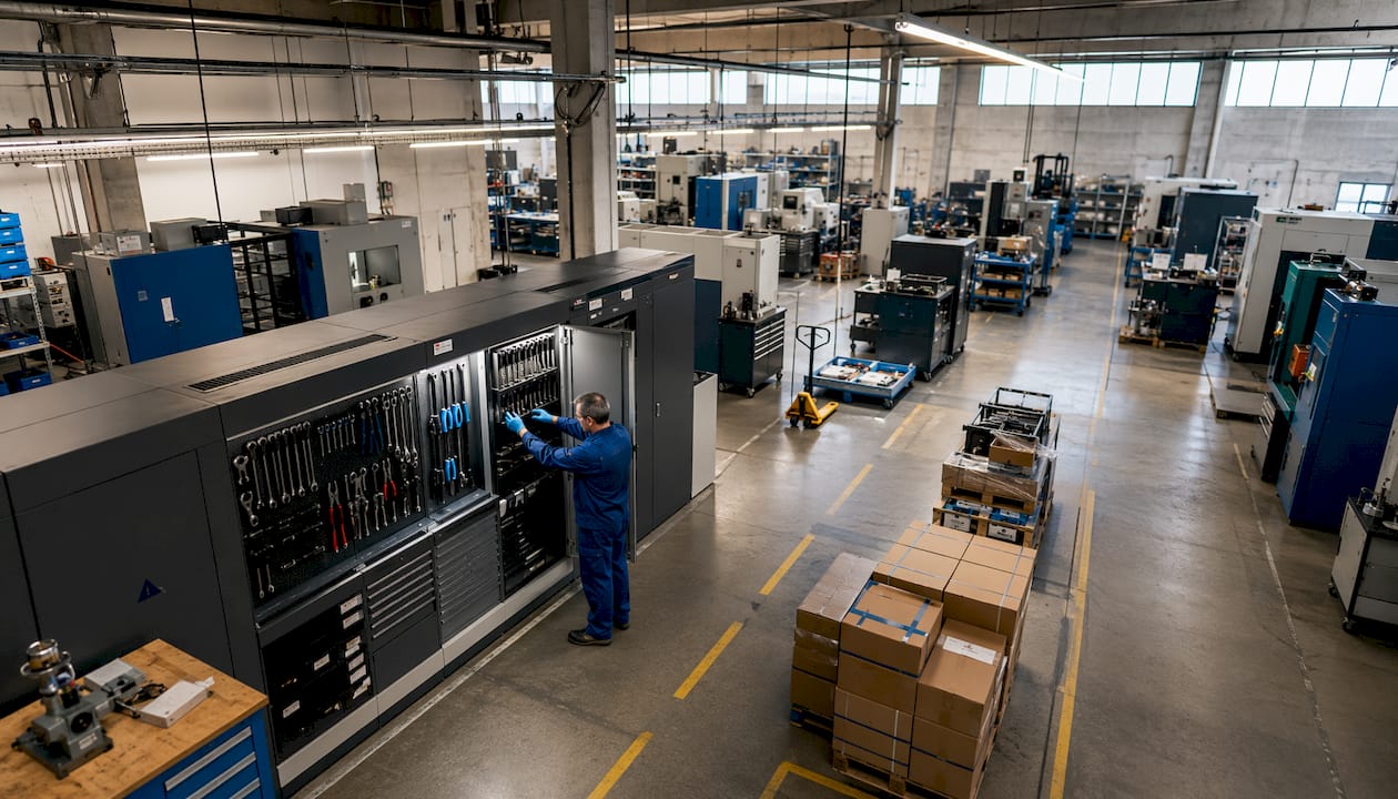 L’addetto prende un utensile dall’armadio intelligente