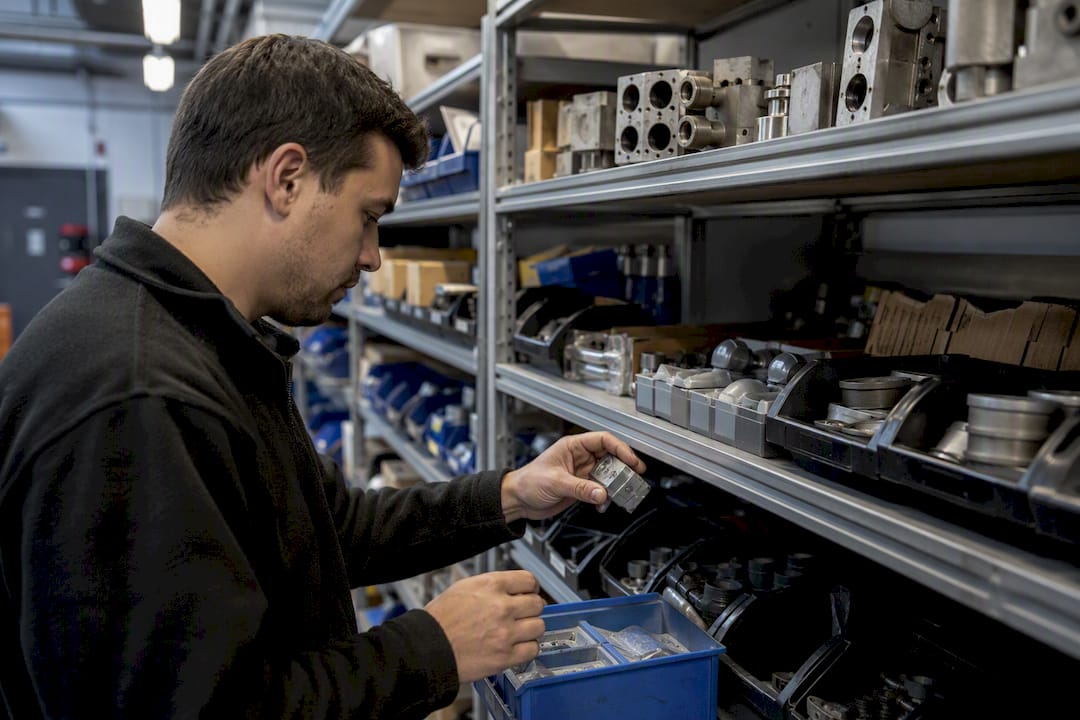 Tecnico che verifica l'inventario della manutenzione