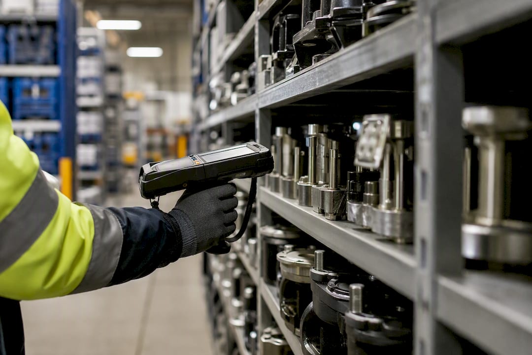 Mani che scansionano le etichette dell'inventario in magazzino
