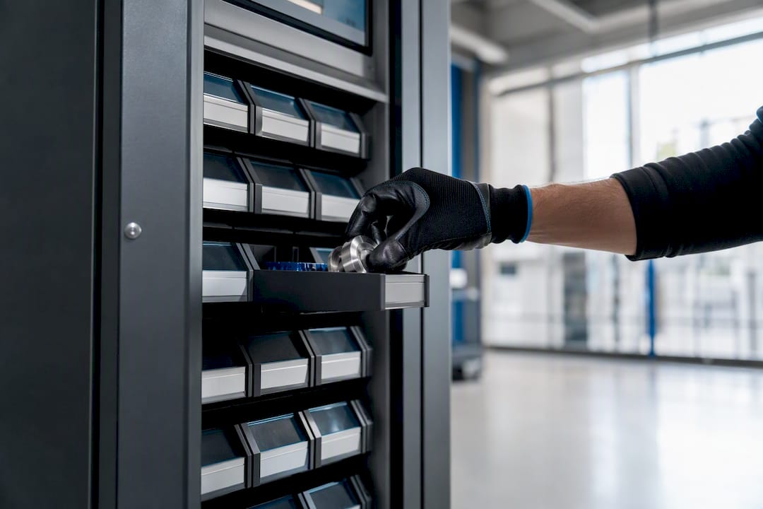 Mano che preleva da un distributore automatico industriale