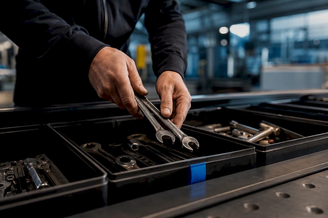 L'operatore riporta gli utensili al reparto industriale
