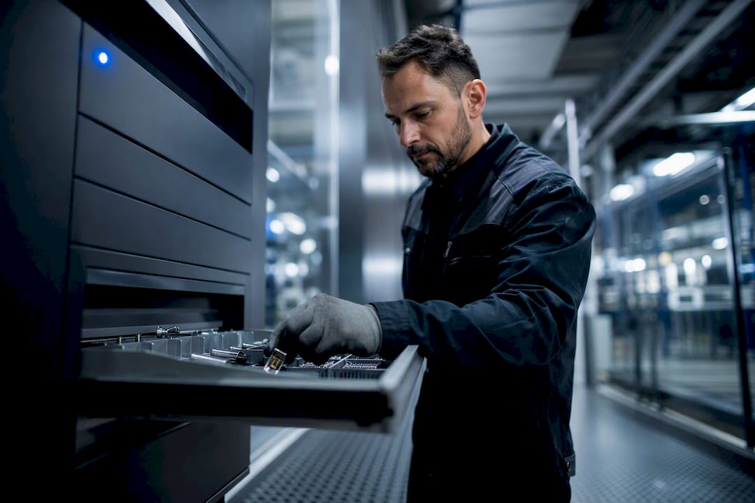 Operatore che controlla il prelievo in fabbrica