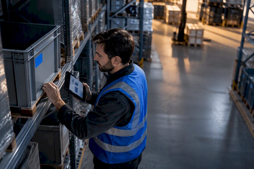 L'operatore controlla i dati di un contenitore industriale