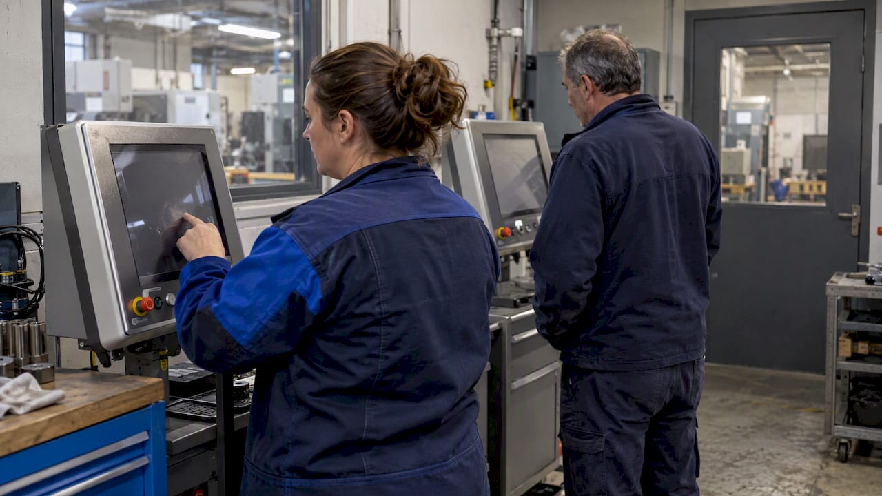 Operatori al lavoro su due terminali multilingue