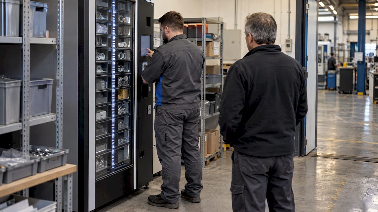 Operatore in prova pratica al distributore industriale