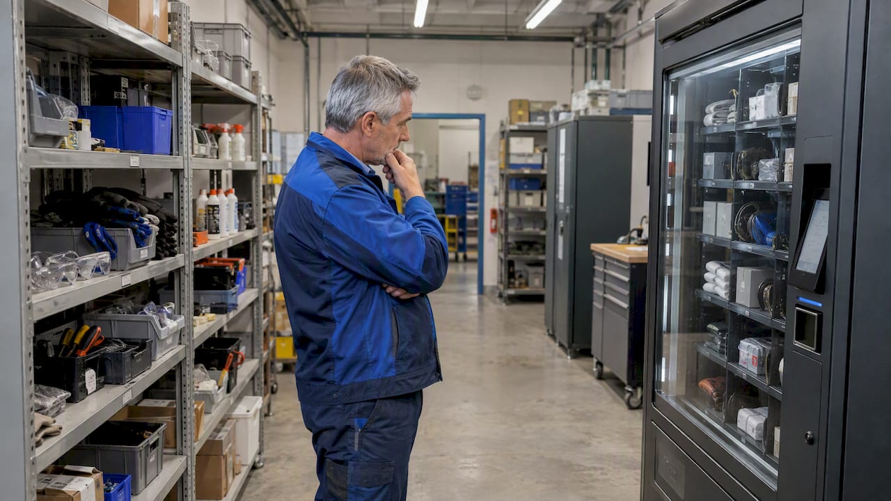 Scaffale aperto affianco a un armadio distributore